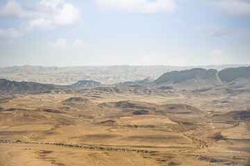 Beautiful dramatic view of the desert. Wilderness. Nature landscape. Makhtesh crater Ramon Crater, Israel. High quality photo