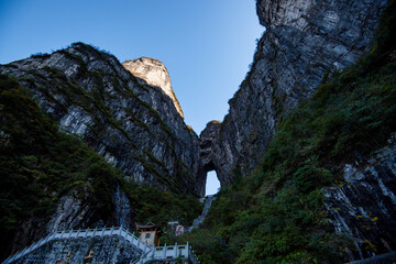 Beautiful landscape of Tianmen mountain national park, Hunan province, Zhangjiajie The Heaven Gate of Tianmen Shan, mountain in china