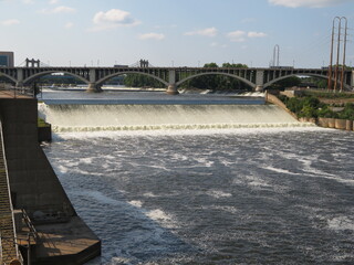 Saint Anthony Falls on the Mississippi River in Minneapolis, Minnesota.