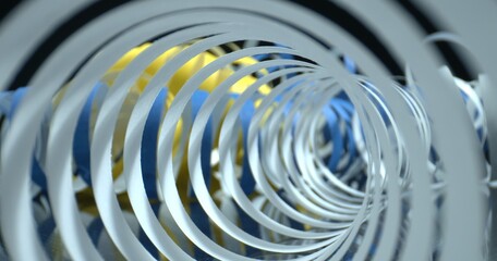 Abstract strips of cut paper material on a black background. Paper curls, role, spiral. Holiday...