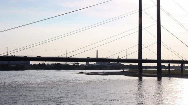 View of Oberkasseler Brucke (bridge) in Dusseldorf.