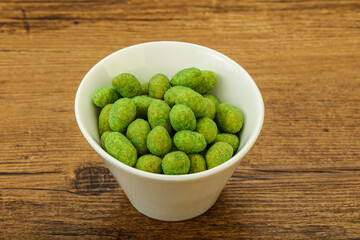 Spicy wasabi peanuts in the bowl