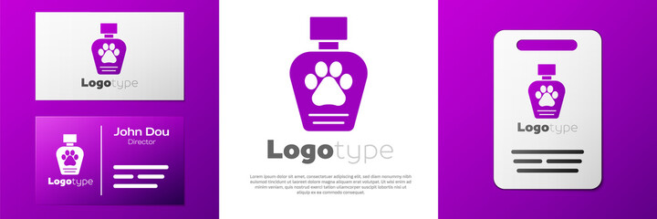 Logotype Pet shampoo icon isolated on white background. Pets care sign. Dog cleaning symbol. Logo design template element. Vector.