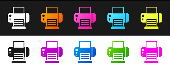 Set Printer icon isolated on black and white background. Vector.