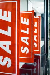 Inscription sale at the entrance to the shopping center