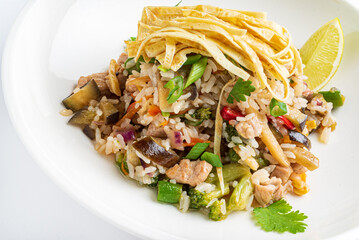 fried rice with eat and vegetables