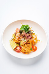 asian seafood plate on the white background