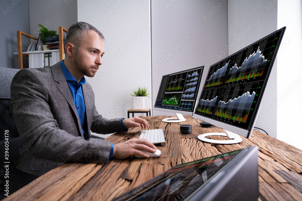 Poster Analyst Broker Or Trader Working With Financial Data