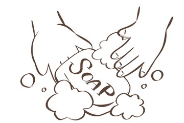 石鹸で手洗いするオシャレな線画イラスト