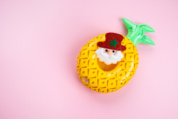 Songkran thailand festival. Summer time, top view, flat lay, pink background. Single banner concept