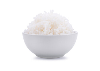 Rice in a bowl on a white background