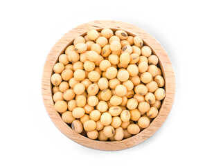 Soybeans in a wooden bowl on  white background