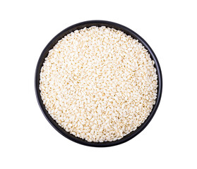 white sesame seed in bowl on white background.