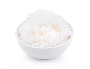 Rice in a bowl on a white background