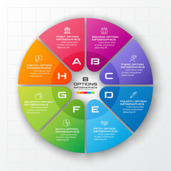 Circle chart infographic template with 8 options,Vector illustration.