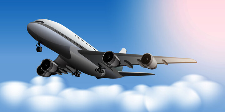 Airplane flying on cloudscape and blue sky for traveling journey and cargo advertising banner background and wallpapers.Vector illustrations.