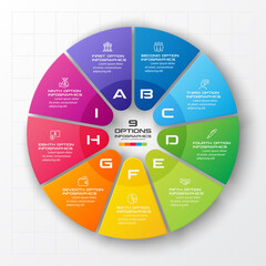 Circle chart infographic template with 9 options,Vector illustration.