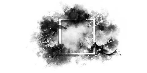 
Black splashes grunge with frame. Dirty artistic design elements, boxes, frames for text. Black splashes isolated on white background. Set of black paint, ink brush strokes, brushes, lines