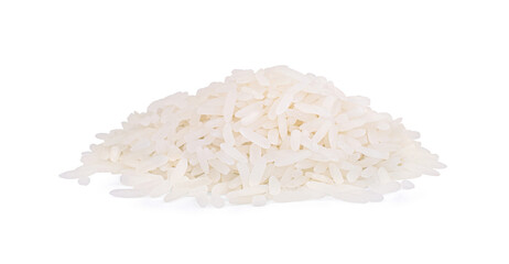white rice, natural long rice on white background.