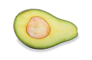 Avocado half isolated on white background.