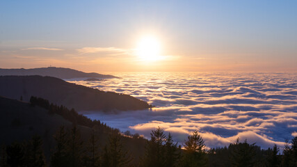 Sonnenaufgang im Schwarzwald vor Wolkendecke Panorama
