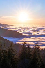 Sonnenaufgang im Schwarzwald über Nebeldecke
