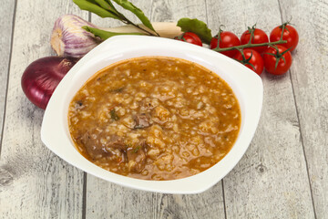 Caucasian Kharcho soup with beef meat