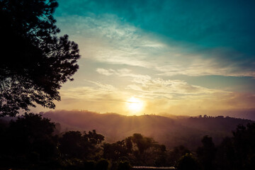 Mountain natural view in the morning time at Khao Kho, Thailand.