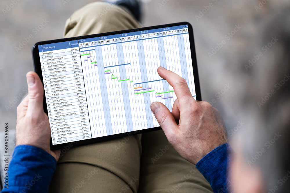 Poster Man Using Gantt Chart Schedule Software