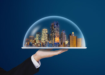 Building technology, home with real estate insurance, and smart city