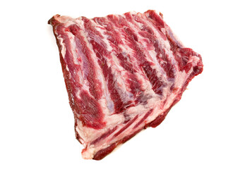 Raw Wild Boar Rips - Pork Meat with Bones isolated on white Background