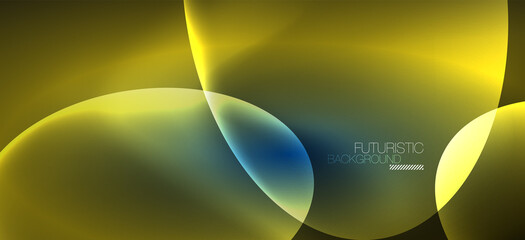 Neon ellipses abstract backgrounds. Shiny bright round shapes glowing in the dark. Vector futuristic illustrations for covers, banners, flyers and posters and other