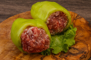 Raw stuffed bell pepper with meat