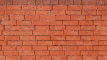 A red-brick wall with cement masonry peeking through. Orange-red brick background. 3D rendering. 3D-rendering