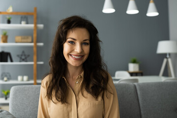 Happy Woman Video Conference Webinar Portrait