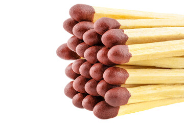 A pile of matches with red heads arranged in a circle, isolated on a white background.