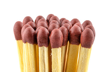 A pile of matches with red heads arranged in a circle, isolated on a white background.