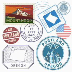 Retro postage stamps set, Oregon, United States theme