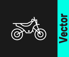 Fototapeta na wymiar White line Mountain bike icon isolated on black background. Vector Illustration.
