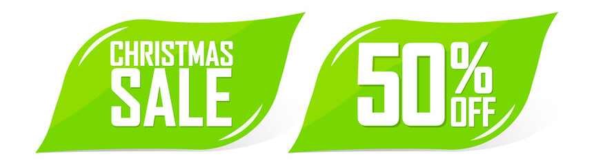 Christmas Sale, 50% off, set offer banners design template, discount tags, app icons, vector illustration