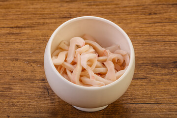 Marinated squid slices in the bowl