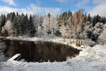 Snow-covered lake