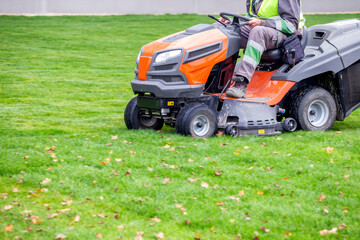 Professional lawn mower in motion