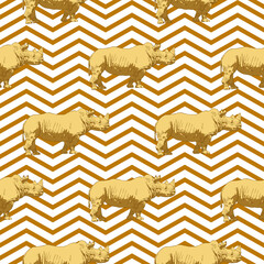 Seamless pattern with rhino on zigzag background, vector illustration © Melek8