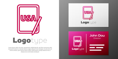 Logotype line USA United states of america on graphic tablet icon isolated on white background. Logo design template element. Vector.
