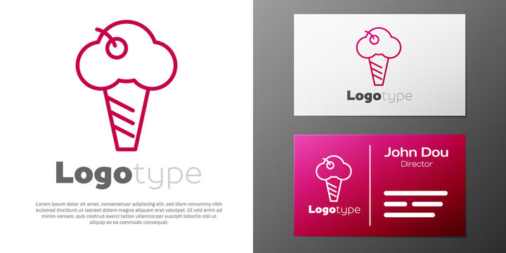 Logotype line Ice cream in waffle cone icon isolated on white background. Sweet symbol. Logo design template element. Vector.
