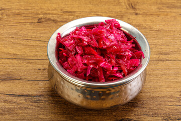 Marinated red cabbage in the bowl