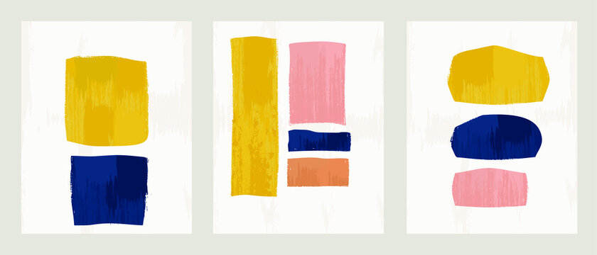 Set 3 illustration vector EPS 10 print hand draw painted abstract shapes dodles contemporary aesthetic modern art Scandinavian nordic design style