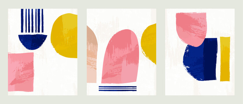 Set 3 illustration vector EPS 10 print hand draw painted abstract shapes dodles contemporary aesthetic modern art Scandinavian nordic design style