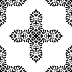 Stylish vintage black on white ornament seamless pattern. Allover vector design for fabric, apparel textile, interior